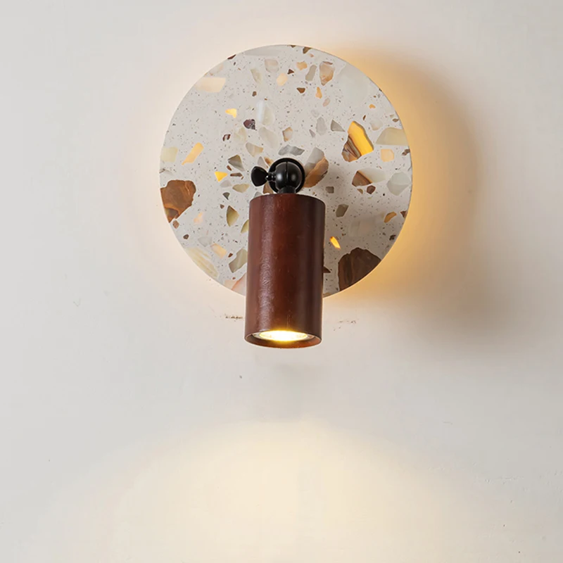 Nordic medieval style rotating translucent stone LED wall lamp Wabi Sabi style bedroom bedside lamp background foyer table lamp