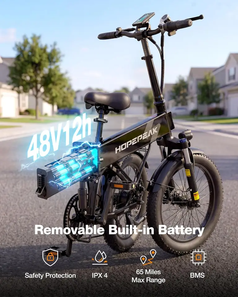 Foldable Ebike 20'' Fat Tire 1200W 48V 12AH Battery LCD Full Suspension Commuting, Customized image 7