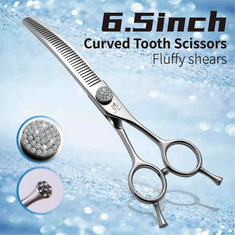 Fenice 6,5/7,0/7,5 Zoll Haustier-Friseurschere JP440C Diamanten gebogene Zahnschere für Hundeschönheit, Ausdünnungsrate 50 %-5 % 8