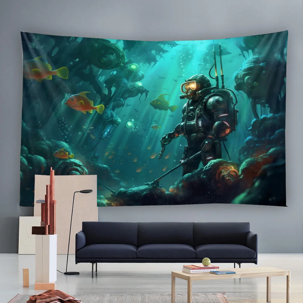 

Underwater Exploration Landscape Tapestry Dreamy Astronaut Galaxy Starry Sky Mural Bedroom Living Room Dormitory Decoration
