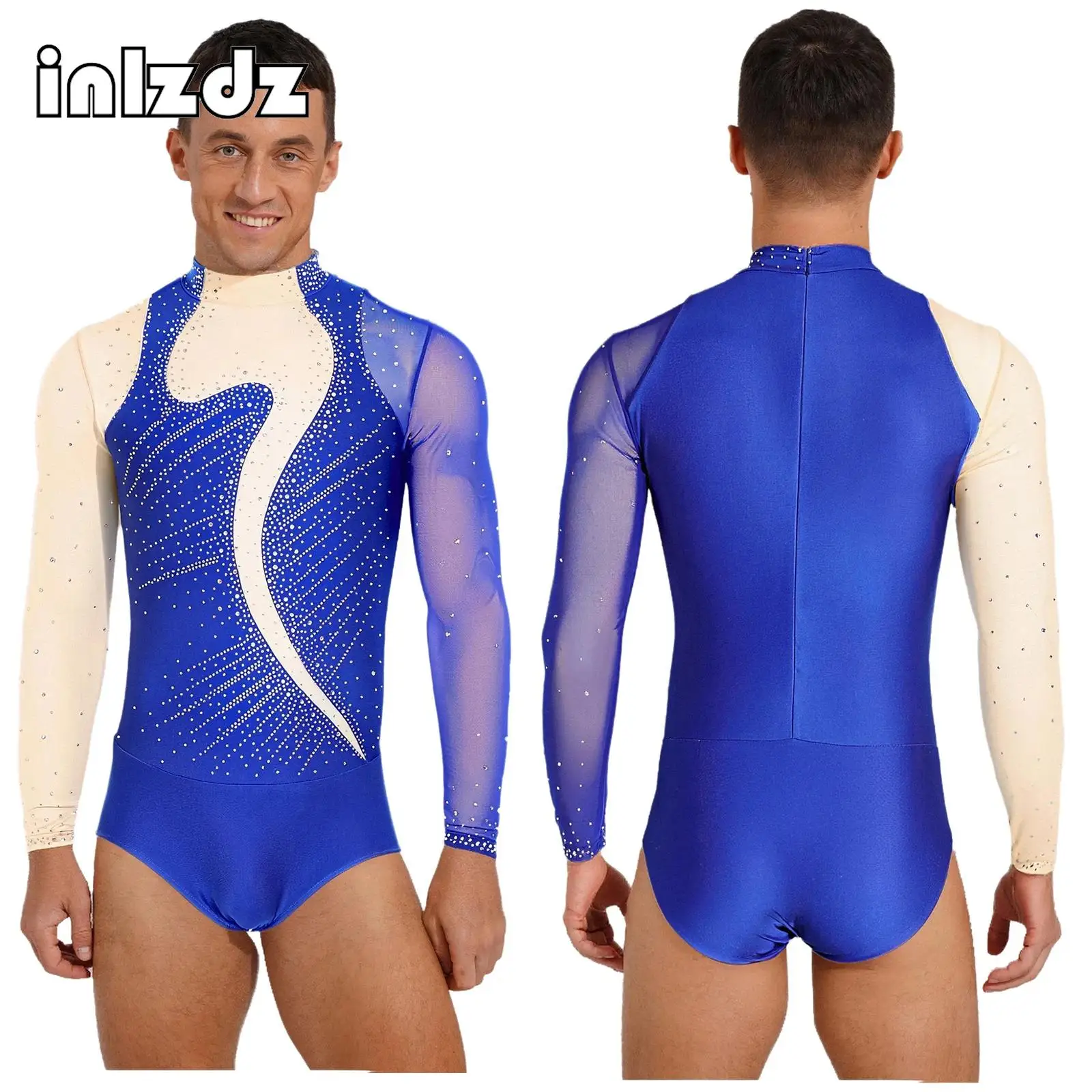 

Men Athletic Figure Skating Dance Costume Training Jumpsuit Rhinestones Bodysuit for Ballet Latin Dance Performance Competition
