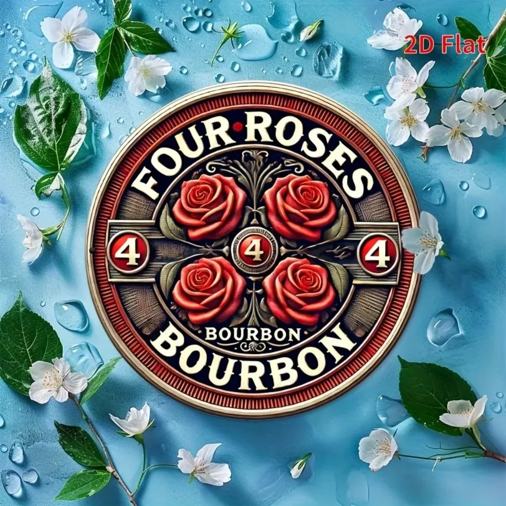 Vintage Four Roses Bourbon Whiskey Metall-Blechschild, 20,3 x 20,3 cm, Aluminium-Wandkunst, dekorative Plakette für Bar, Club