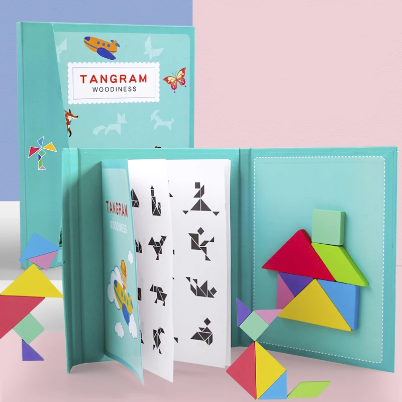 

New Montessori Wooden Toys Puzzle Learning Educational Toy Drawing Board Games Wooden Magnetic 3D Puzzle Tangram Children Gifts