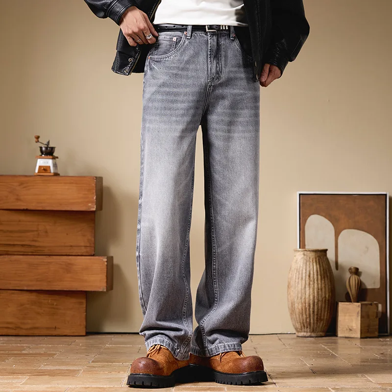 

Washed Gray Denim Baggy Jeans Men Streetwear Fashion Hip Hop Vintage Loose Casual Straight Plus Size Jeans Pants Trousers