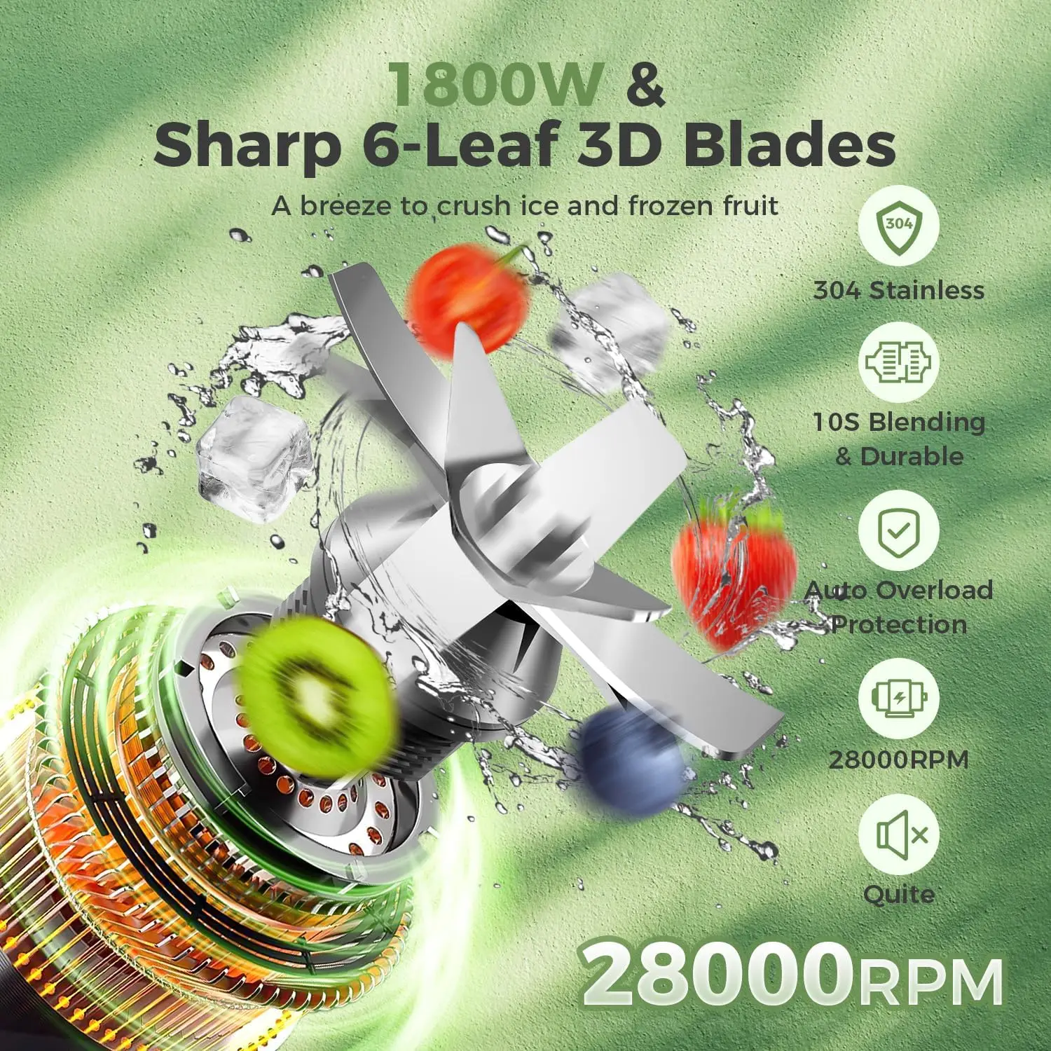 Blenders for Kitchen, Smoothie Blender - 1800W Professional Countertop Blender with 68oz Dishwasher-Safe Pitcher, Ice Crusher fo