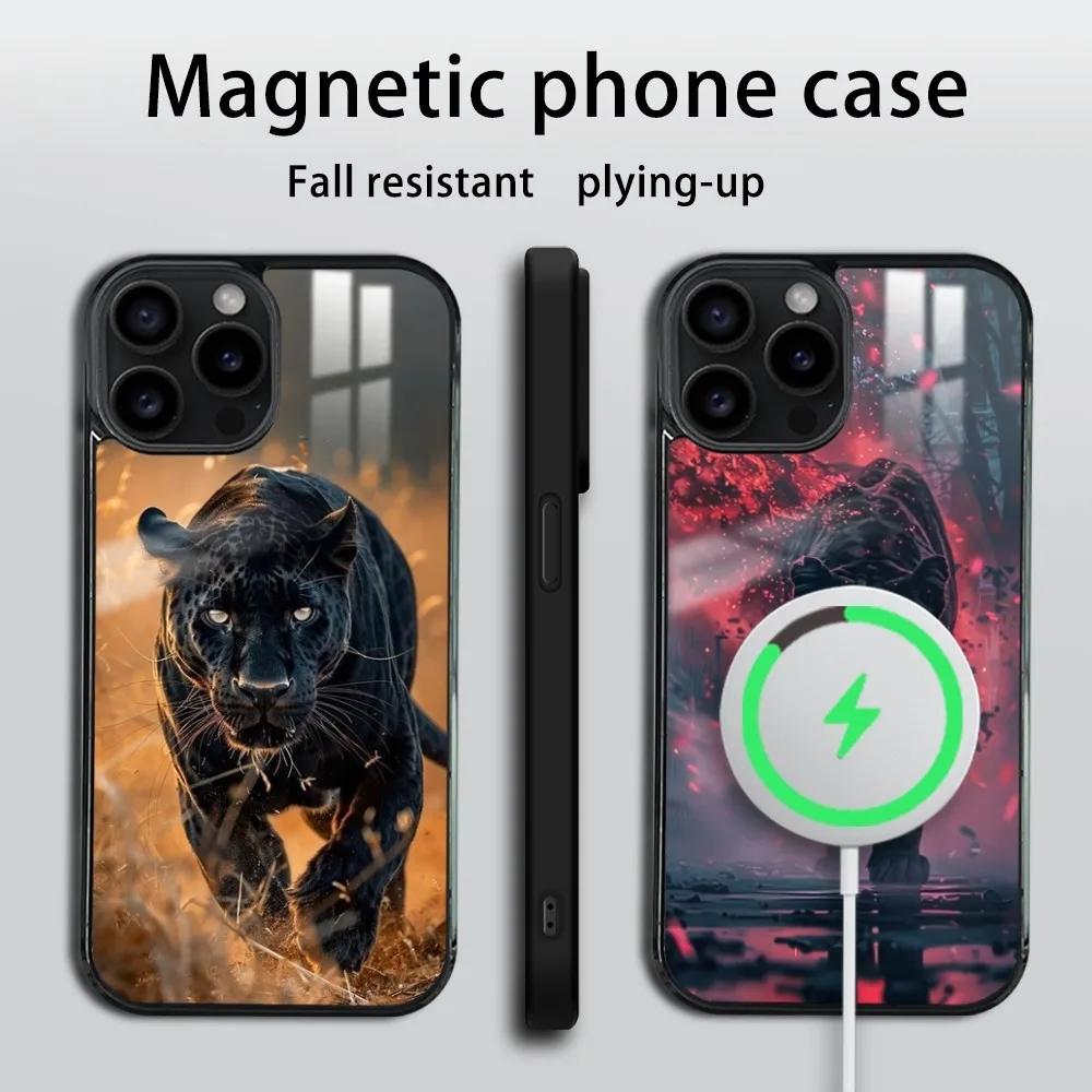 force speed Animal Panther Phone Case For iPhone 16 15 14 13 12 11 Pro Max Plus Mini Mirror Wireless magnetic case