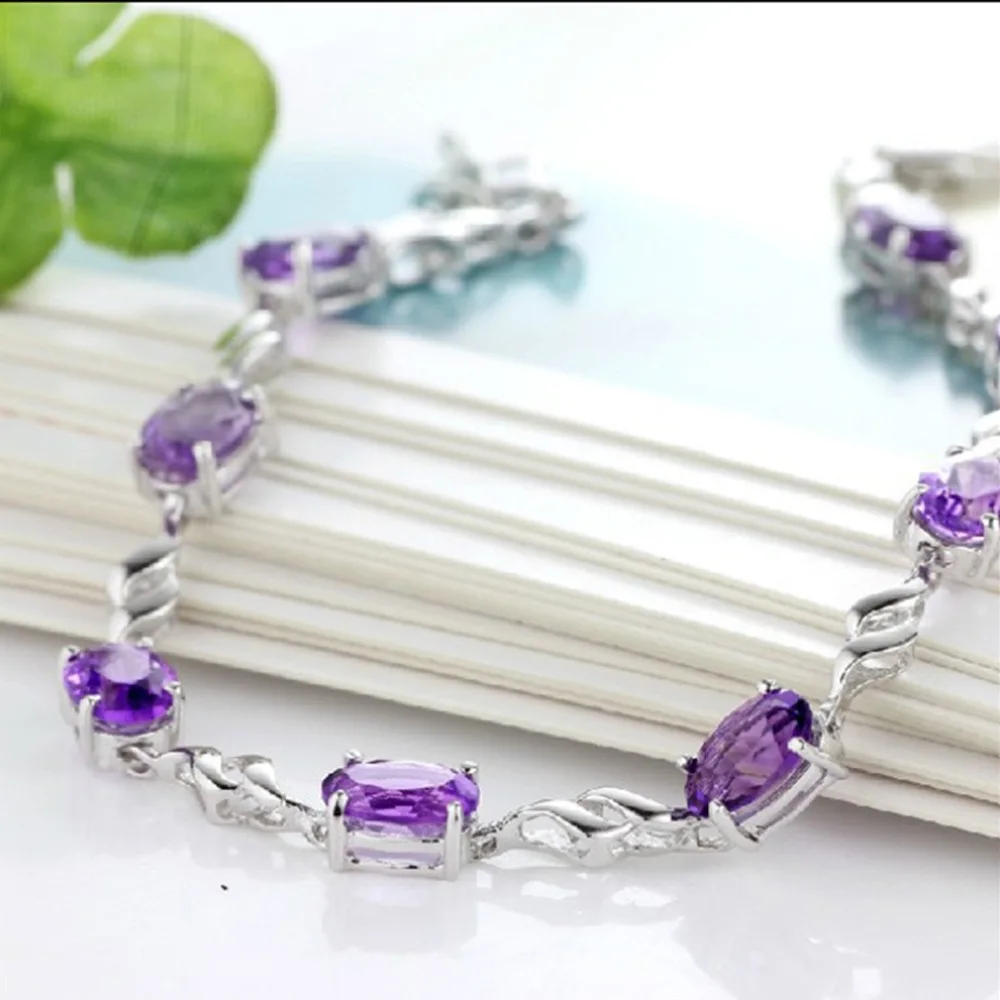 925 Sterling Silver Bracelet Purple Crystal Jewelry Bracelet For Women Jewelry Gift 20cm