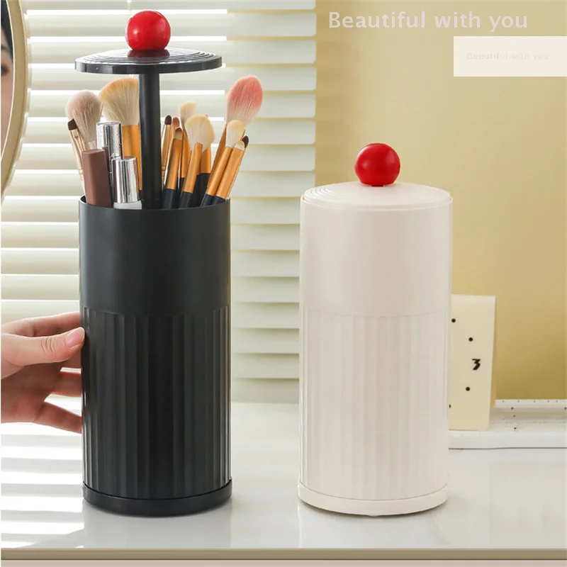 Automatic Lifting Makeup Brushes Holder With Lid Dustproof Makeup Organizer For Vanity Cosmetic Storage Box Lipstick Container ﻿