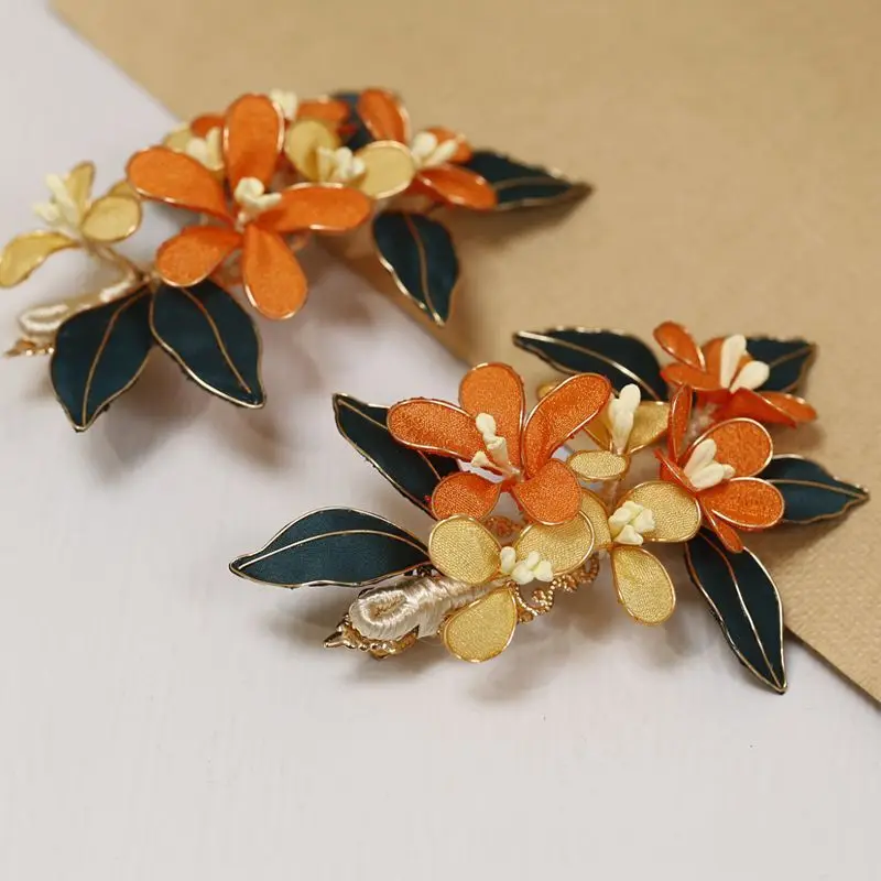 

Винтажные заколки для волос ручной работы в стиле клуазоне, имитация бархата, с цветочным узором, в китайском стиле, для ханьфу, для повседневного ношения, подарок для женщин