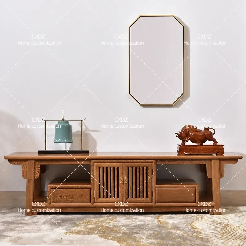 Solid Wood TV Cabinet Chinese Antique Style Living Room Floor Standing Media Console Storage Unit Classical Furniture