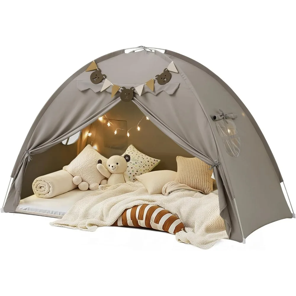 

Детская палатка с навесом для двуспальной кровати и звездными огнями, дышащий игровой домик для спальни в помещении, портативный складной дизайн