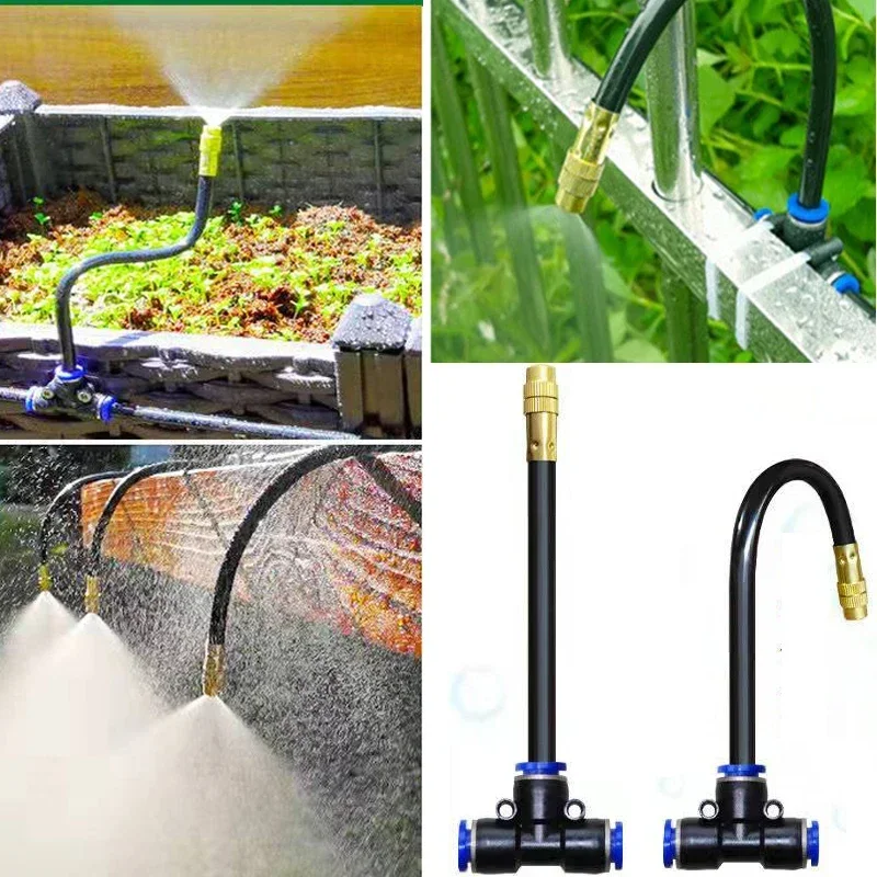 

5pcs Adjustable Mist Sprinkler 360° Rotating Copper Sprayers 8mm Straight Push Lock Joint Garden Humidification Watering