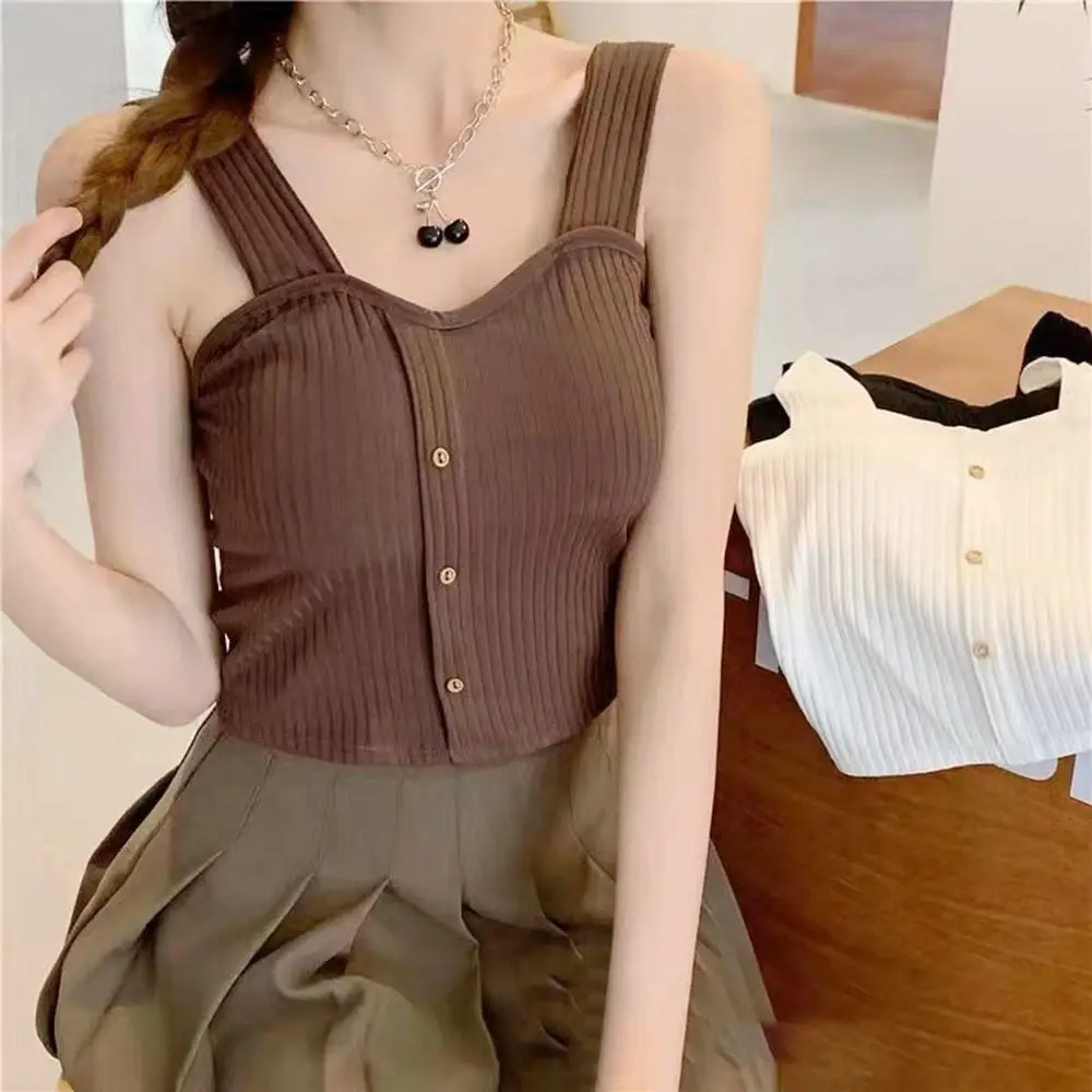 Knitted Knitted Crop Tops Fashion Sleeveless High Stretch Sleeveless Camisoles Short Soft Sexy Tank Top Women