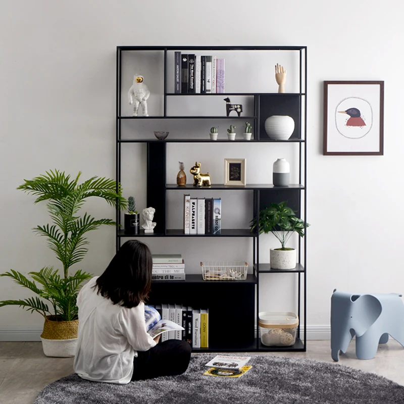 

Nordic wrought iron vertical bookshelf shelf floor-to-ceiling simple office study industrial style living room book storage rack