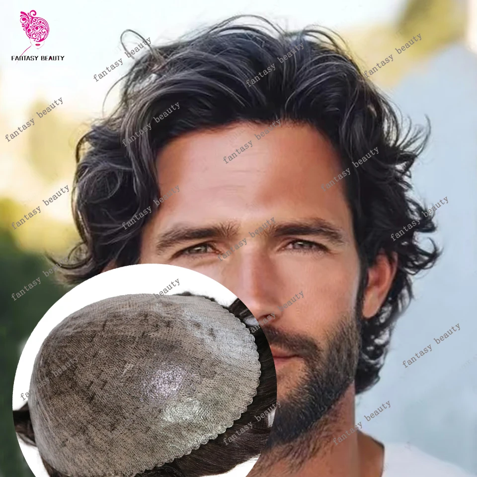 

Натуральные черные человеческие волосы, естественная линия роста волос, 30 мм, волнистые, 0,1 мм, незаметная тонкая основа, 1b80 1B40, решение для мужчин при выпадении волос, Prost