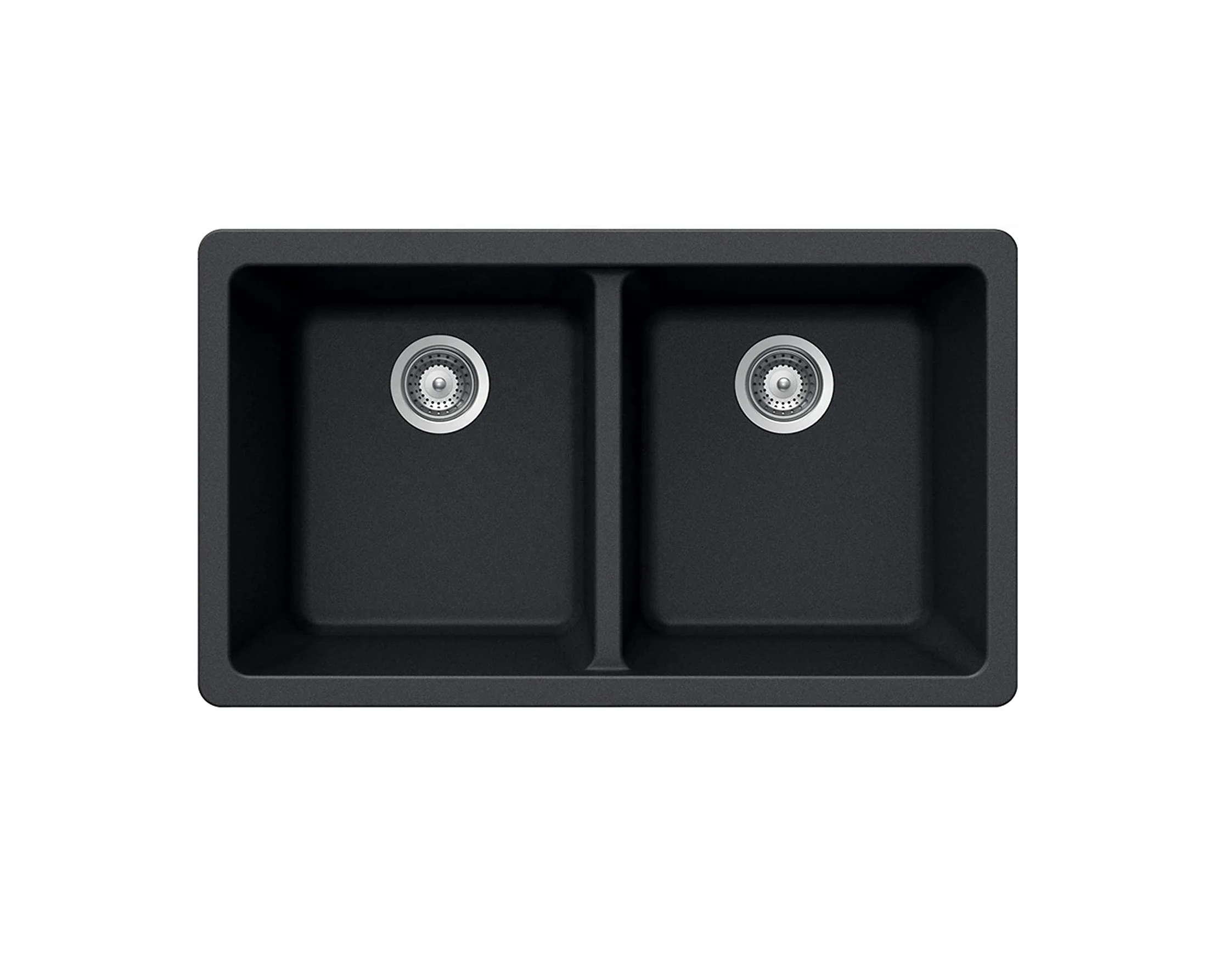 33 1/2 inch Dual Mount 50/50 Double Bowl Black Onyx Granite Kitchen Sink