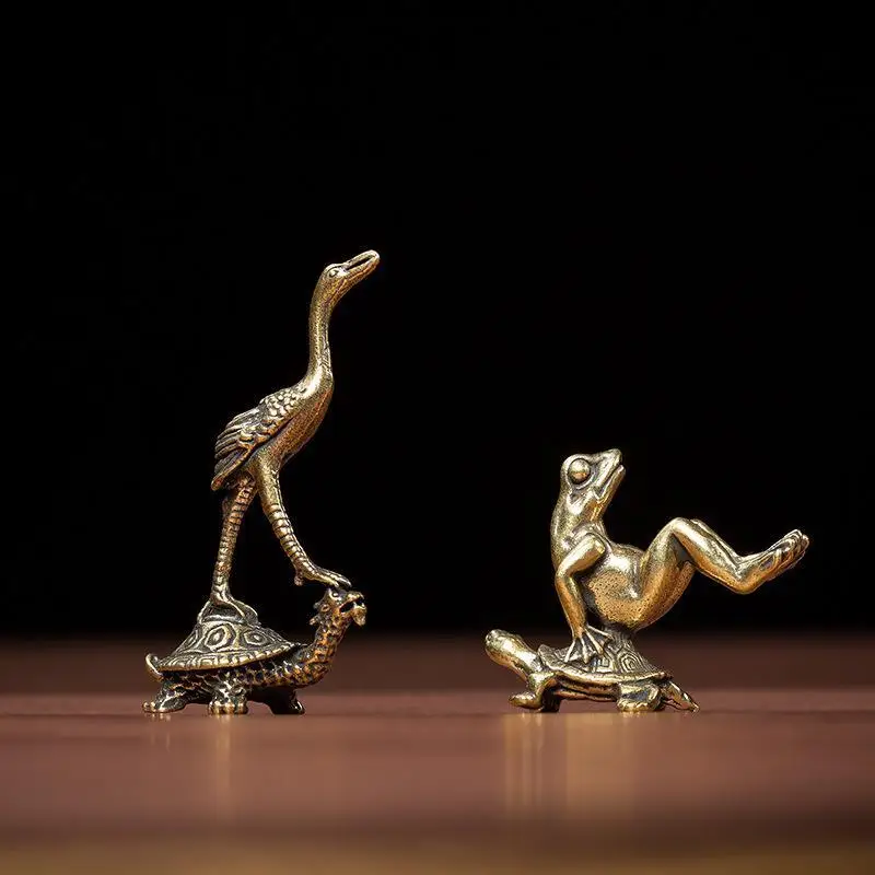 Hot Sale 1Pc Brass Crane Figurines Miniatures Desktop Ornaments Living Room Decor Crafts Small Animal Statue Decor