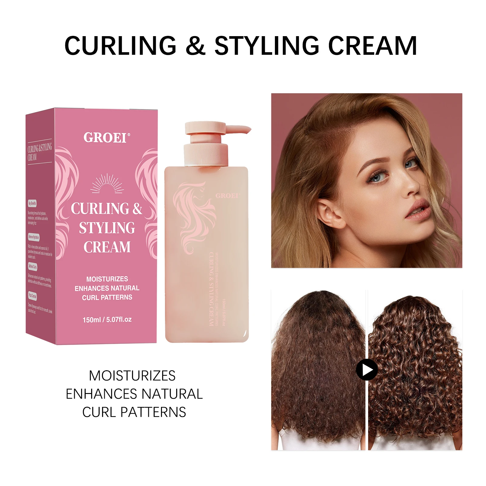 

150ml Curling & Styling Cream - Salon-Proven for Natural Curls, Moisturizes Hair, Reduces Frizz, Defines Waves, Easy Styling