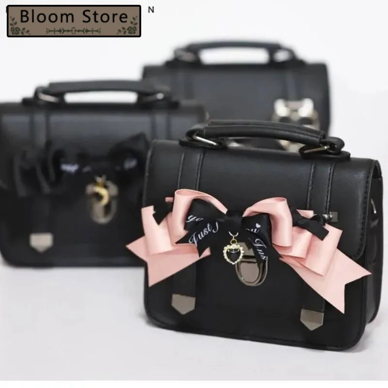 

Bloom Japanese Bow Black Messenger Bag Women JK Uniform Handle Square Crossbody Ladies Vintage Lolita Shoulder Bags