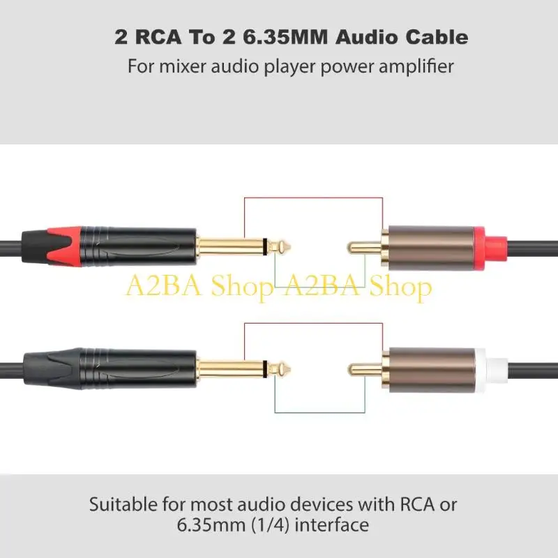 A2BA BiDirectional Audios Cable 2RCA Male to Double 1/4Inch Male Audios Converters Cable for Flexible Device Connection Speakers