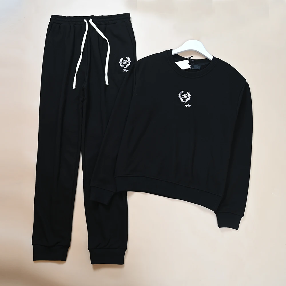 Spor Set di felpe casual per uomo e donna con motivo ricamato a mille aghi Pantaloni lunghi rotondi e lunghi