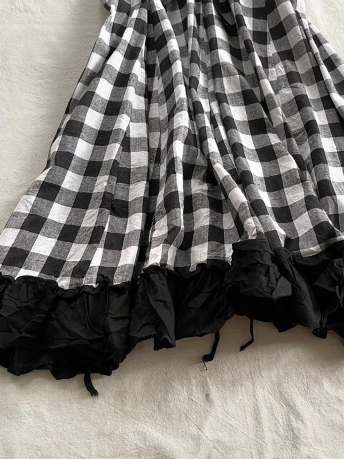 Original Vintage Bla blanc Plaid bretelles a-ligne Dr femmes été coton taille haute robe marque chinoise BYSN-250098