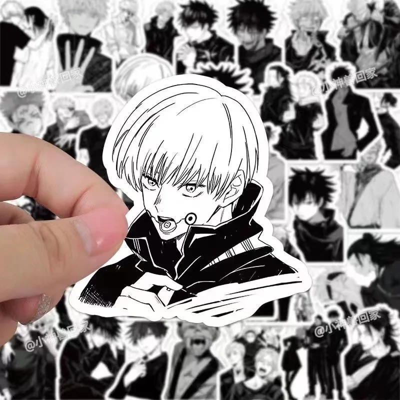 60 sztuk Jujutsu Kaisen czarno-białe naklejki Gojo Satoru Fushiguro Megumi Anime dekoracja etui na telefon komórkowy naklejki na gitarę