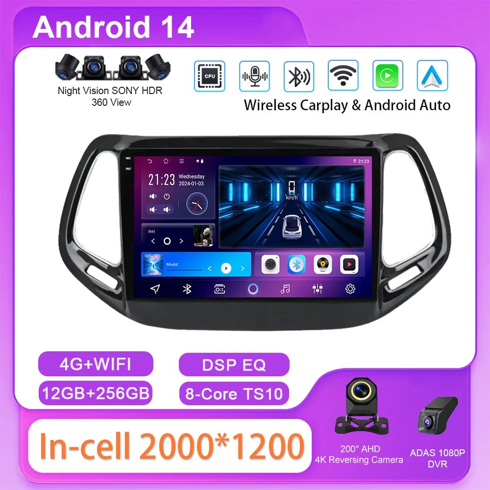 

Car Android Carplay For Jeep Compass 2 MP 2016 2017 2018 2019 Auto Radio Multimidia Player GPS Navigation Carplay Wifi 2DIN DVD