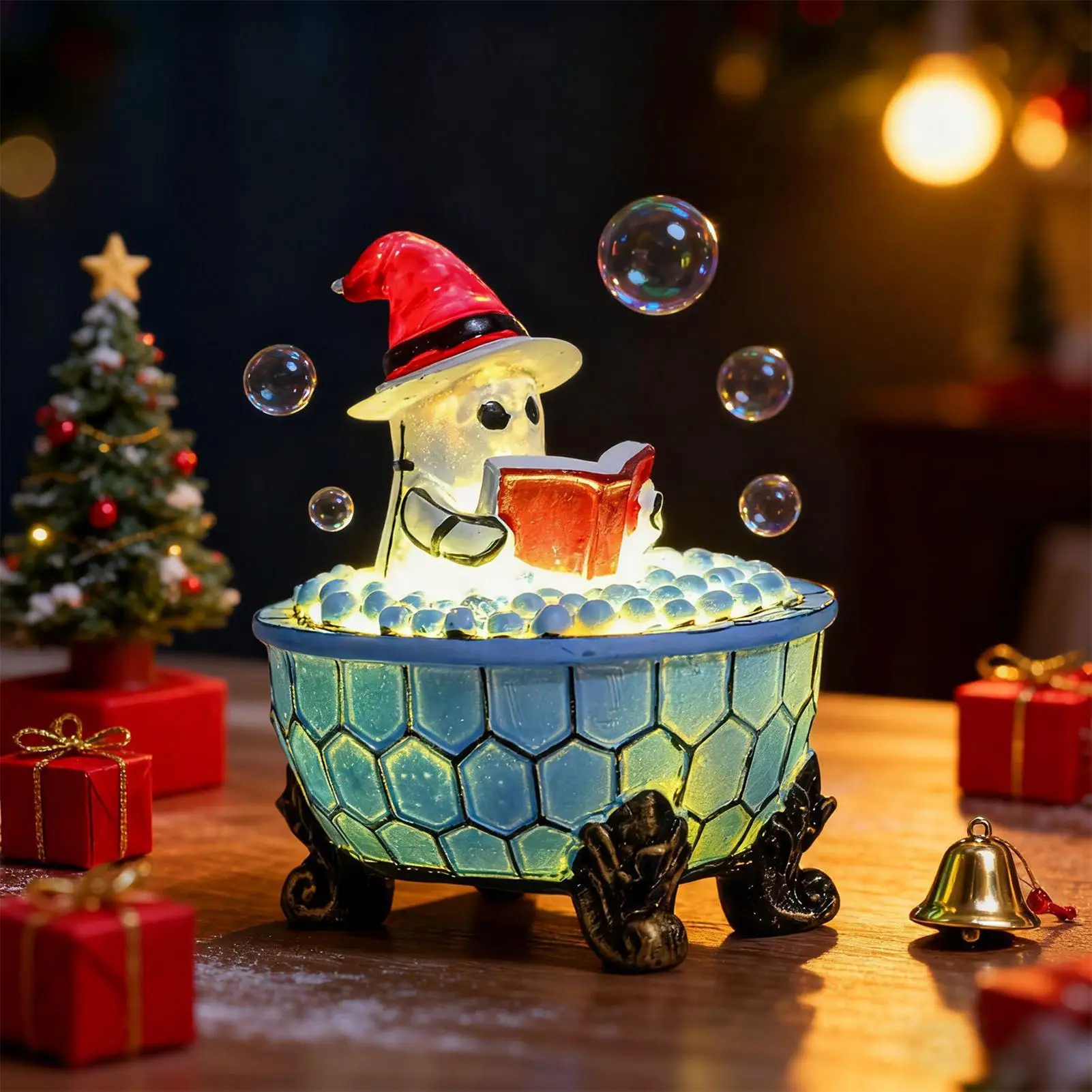 Bathtub Ghost Reading Book Decoration Figurine Lamp Cute Ghost Reading Lamp Ghost Nightlight Ghost Bubble Bath Lamp Spooky Light