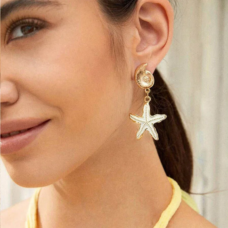 Obega Candy Starfish Charms Dangle Stud Earrings Metal Dripping Oil Pendant Ear Stud Beach Charms Jewelry For Woman