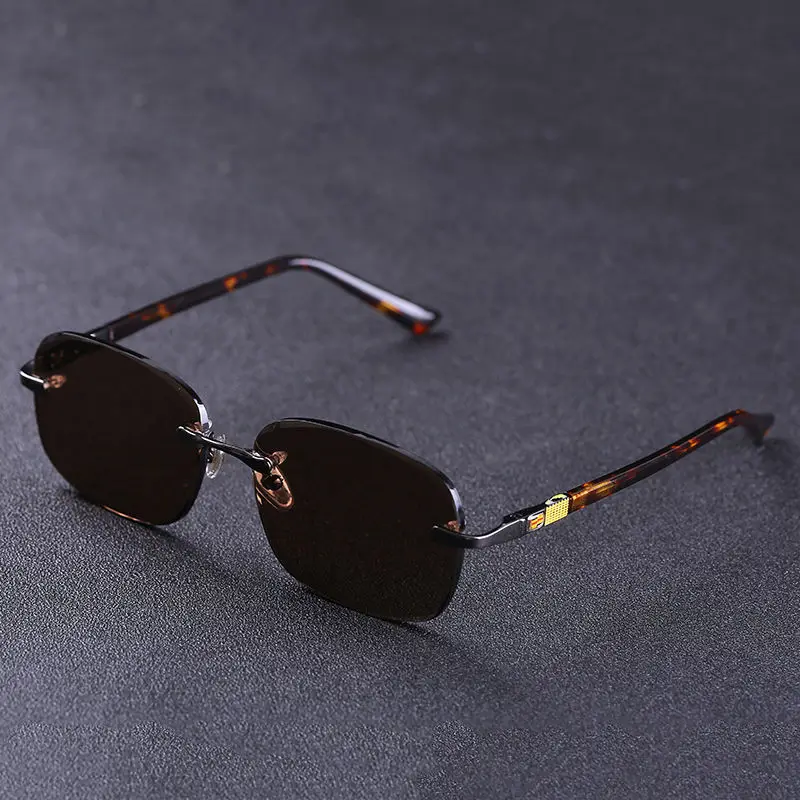 

Evove Rimless Glass Stone Sunglasses Male High Quality Natural Mineral Brown Sun Glasses for Men Anti Scratch Gold Fashion