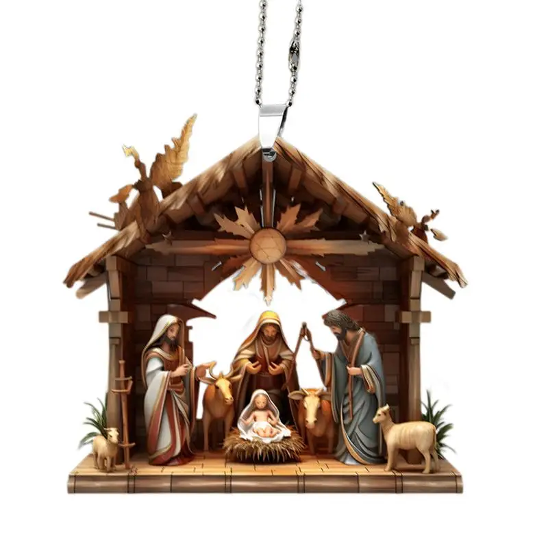 Ornamentos de presépio, decoração de nascimento de jesus, decoração de árvore de natal, pingente de presépio acrílico 2d