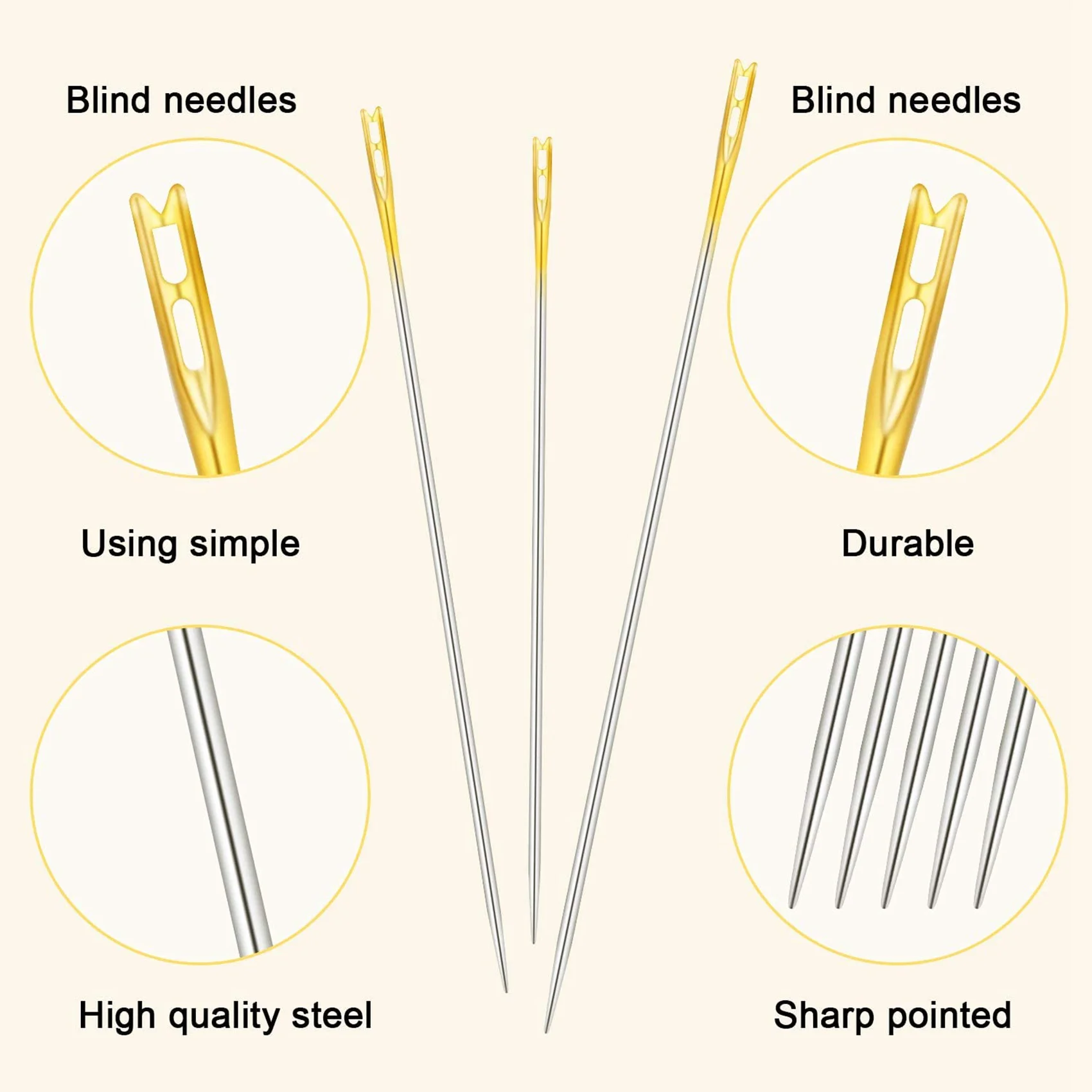 ABVJ-4Pcs Wooden Needle Case With 48 Self Threading Needles And 8 Large-Eye Leather Stitching Needles For Handmade Sewing
