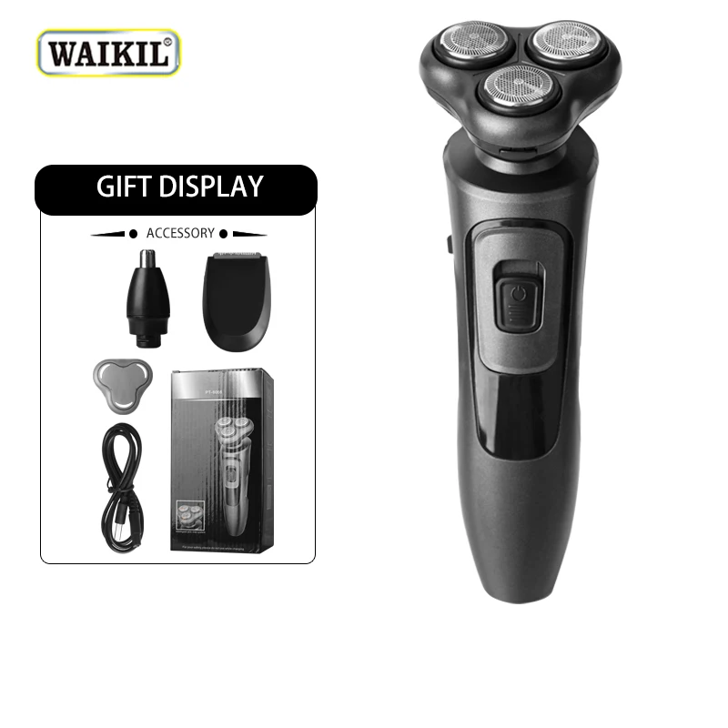 WAIKIL New Men's Electric shaver USB Charging Digital Display Edge Trimmer Full body Water Wash Three Blade Electric shaver