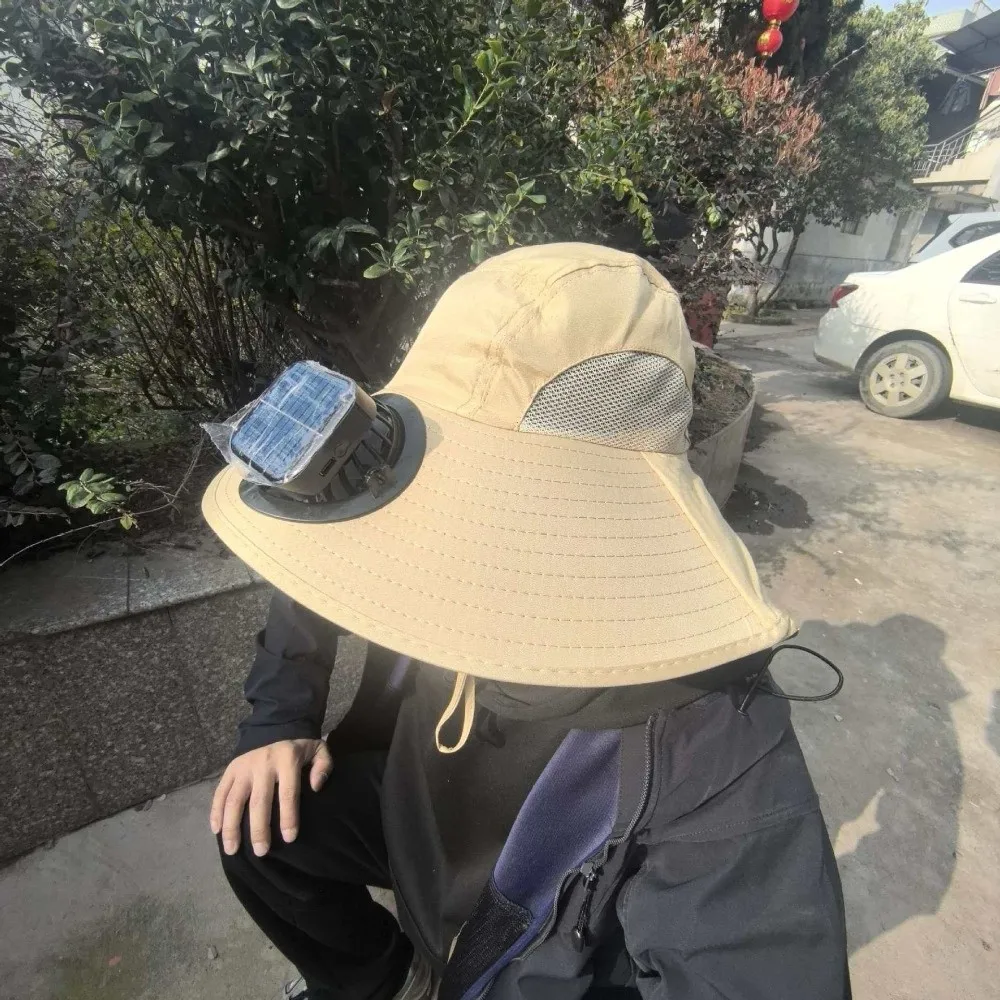 Breathable Solar Fan Hat UV Protection Strong Wind Sun Hat with Fan Wide Brim Lightweight Summer Fan Visor Cap Outdoor Travel