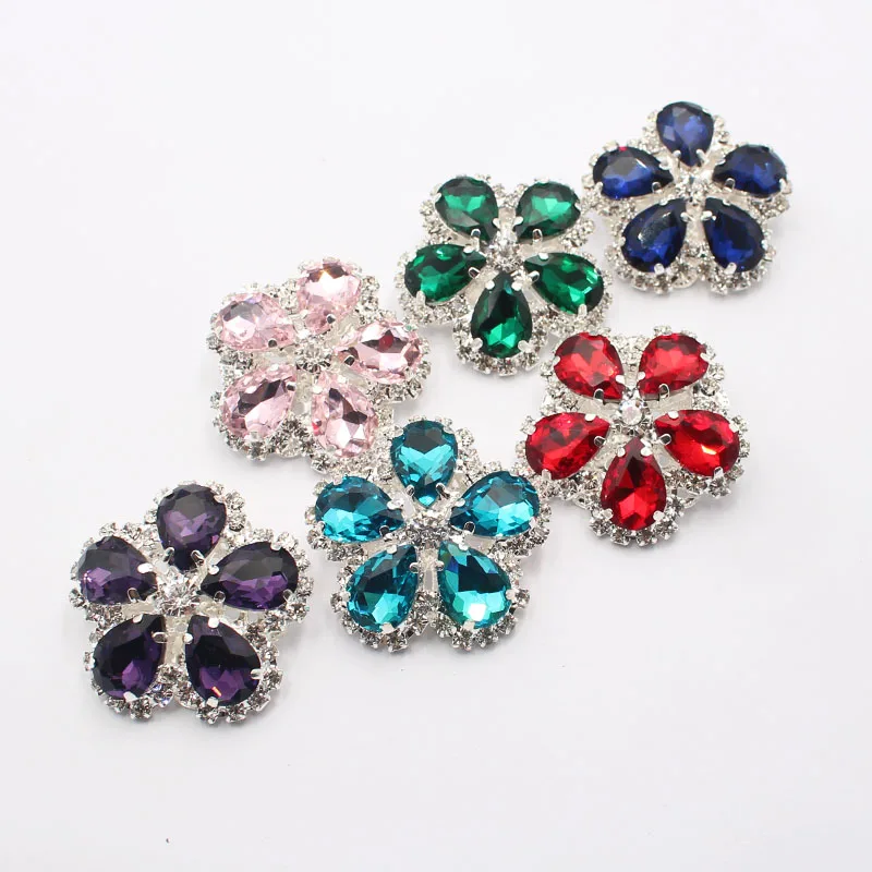 LKERAN 5-piece 37mm Handle Sewing Flower Shaped Diamond Button Clothing DIY Wedding Metal Handicraft Decoration Accessories