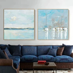 Nordic Landscape Blue Canvas Painting Poster Print Modern Minimalist Home Decor Wall Art Picture for Living Room Cuadros
