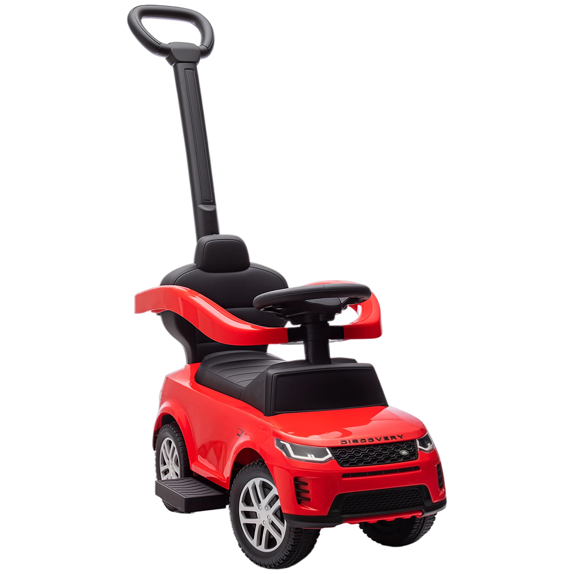 AIYAPLAY Coche Correpasillos 2 en 1 para Niños de 18-36 Meses LAND ROVER DISCOVERY, Correpasillos con Espacio de Almacenaje, Bocina, Volante, Mango de Empuje y Barandilla Extraíbles, Rojo