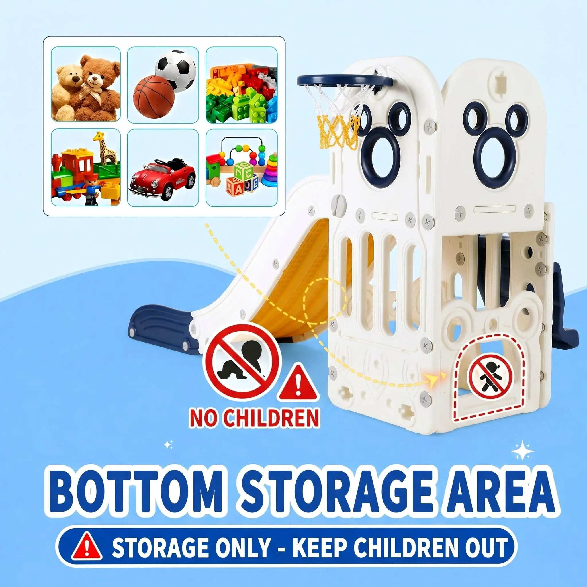 6 in 1 Toddler Slide Playset, Sturdy L-Shaped Climber with Basketball Hoop Indoor Outdoor Playground for Kids,Baby Activity Center view 5
