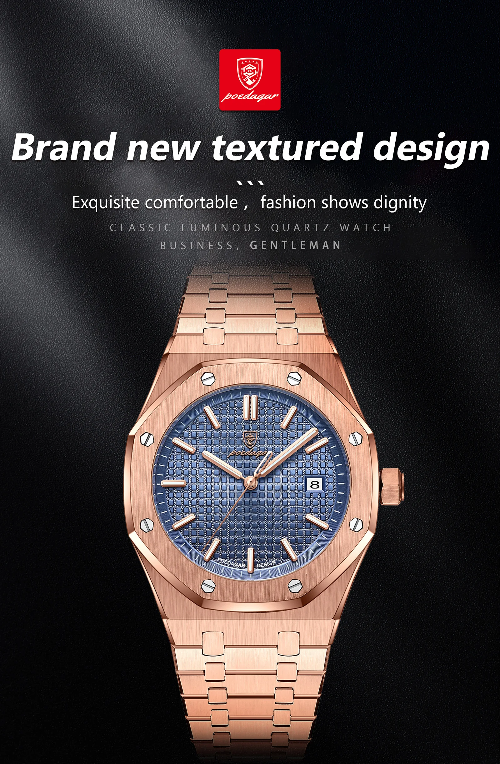 POEDAGAR Luxus Business Mann Armbanduhr Wasserdicht Leucht Datum Männer Uhr Edelstahl Mode Quarz Uhren Für Männer Reloj – Detail 12