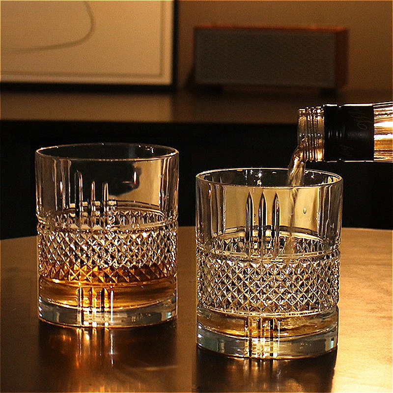 2pcs Sets European Relief Glass Cup Engraved Glass Cup 315ml/340ml Cocktail Glass High-end Cold Drink Cup Luxury Wine Glasses