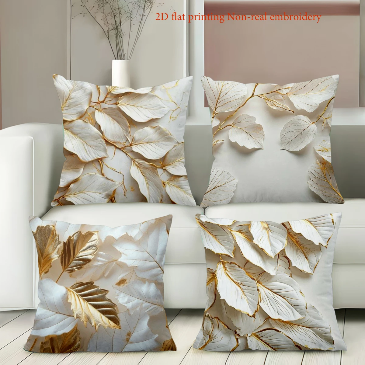 Luxury Gold Leaf Pattern Decorative Throw Pillow Cover 2D Printed Polyester Sofa Cushion Case for Modern Elegant Home Decor