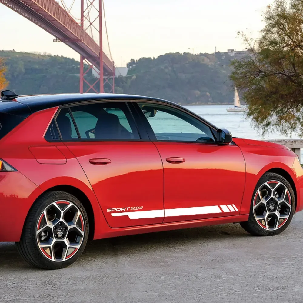 

For Opel Astra H K J G Corsa E D OPC 2pcs Car Stickers Sport Stripes Auto Door Side Styling Body Skirt Vinyl Decals Accessories