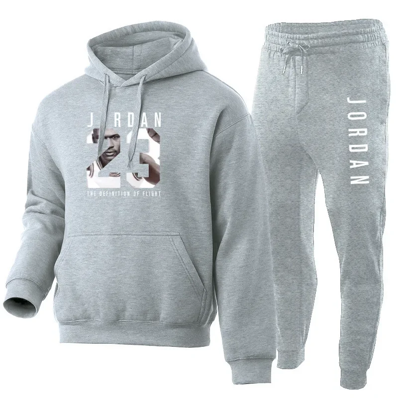 Herrenbekleidung Herbst- und Winter-Kapuzenpullover + Freizeithose 2-teiliger modischer Outdoor-Jogging-Basketball-Fitnessanzug