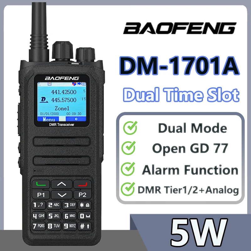 Baofeng DM-1701A Walkie Talkie DMR Radio Analog and Digital Tier1+2 Dual Time Slot Open GD77 Upgraded Dual Mode Two Way Radios