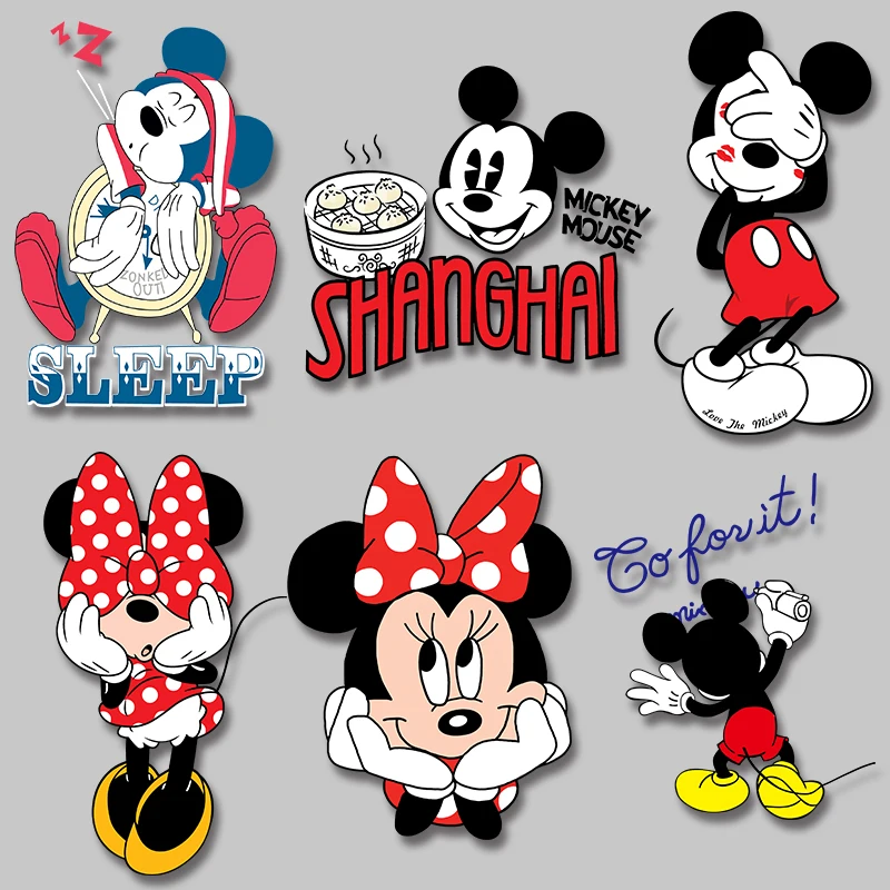 

Cartoon animation bow Minnie and back Mickey personality letters Printed Ironing For Clothing Washable Stickers on fabric