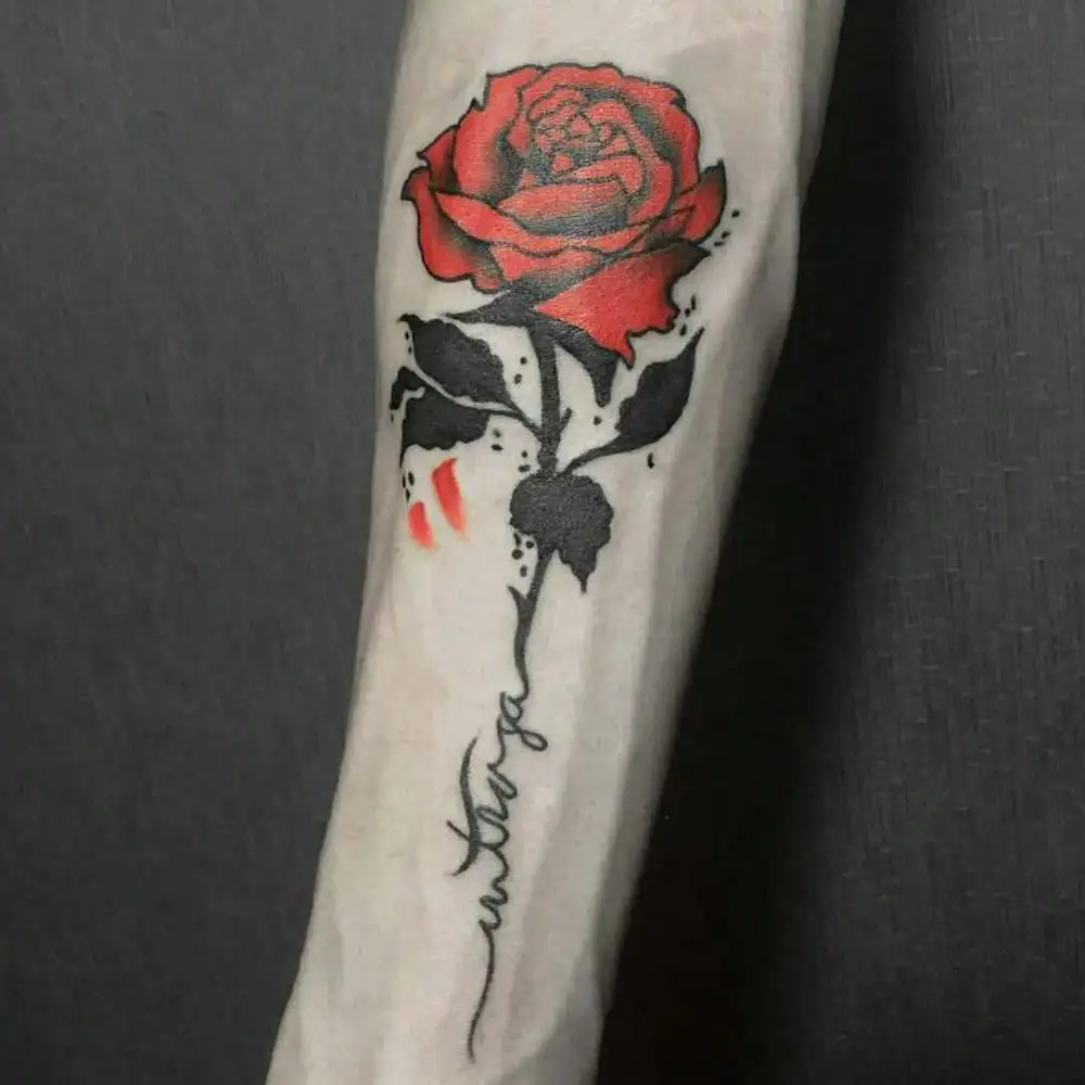 

Vibrant Red Rose Temporary Tattoo Sticker - Waterproof Body Art For Men And Women, Arm, Shoulder, Back, And Leg - Easy To Apply And Remove, Long-Lasting, And Realistic Design