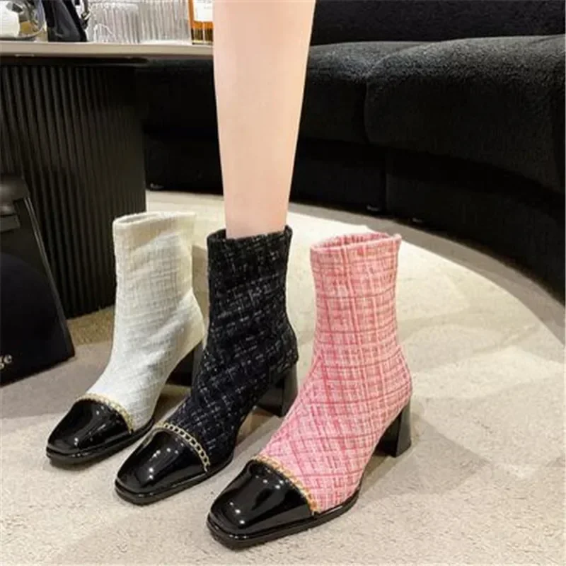 

Winter Ankle Boots For Women Fashion Back Zippers Short Boots 2024 Ladies Elegant Mix Colors Square Heel Shoes