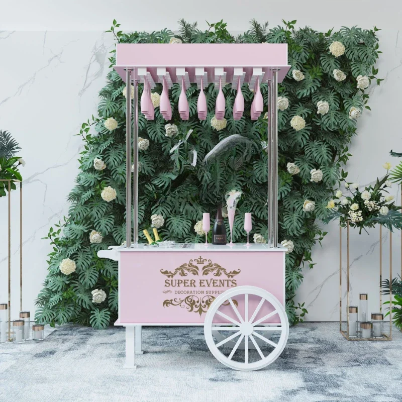 Hot Sale Popular Candy Display Wedding Champagne Cart Supplier Trolley PVC Champagne Cart for Events