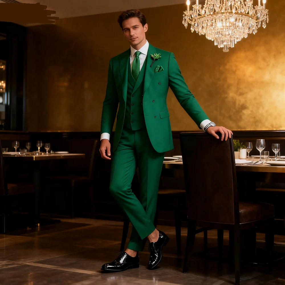 

Terno masculino de casamento, slim fit, smoking sólido, 3 peças, blazer casual, calça e colete duplo breasted, ternos para hombr